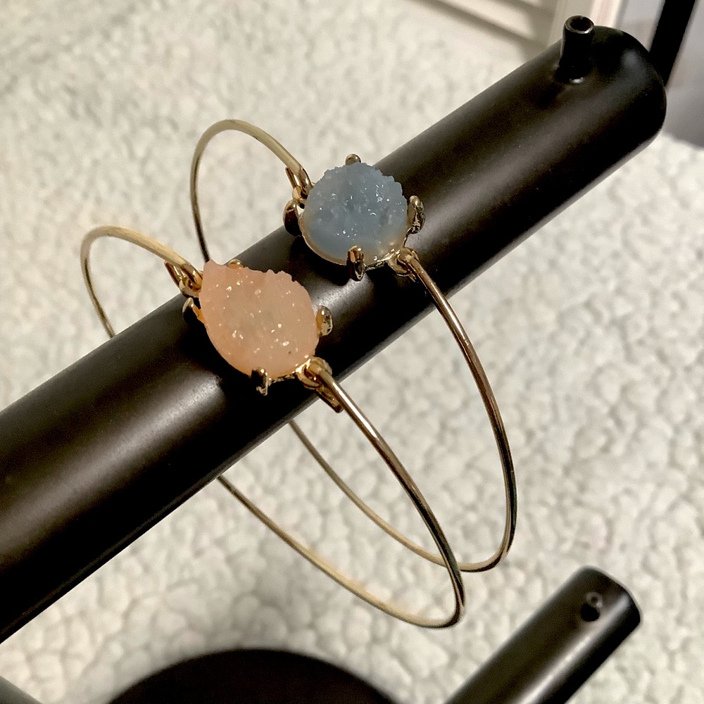 Kevia Gold-Plated Druzy Bangle Bracelets, Light Blue And Light Pink